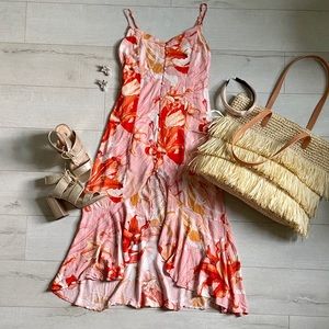 Pink tropical high-low dress